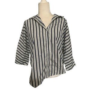meg shop womens blue gray white long sleeve striped button down top large